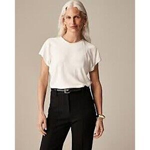 J.CREW Drapey T-Shirt Top XS Ivory Satin Crewneck Minimalist Office NWT B39